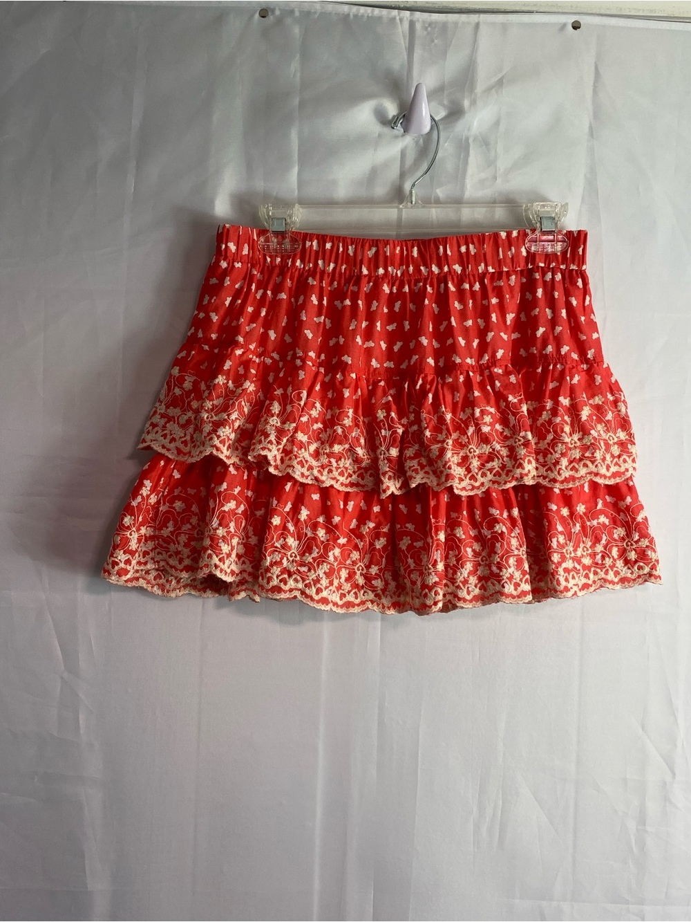 Rachael & Chloe Red and Cream Tiered Mini Skirt